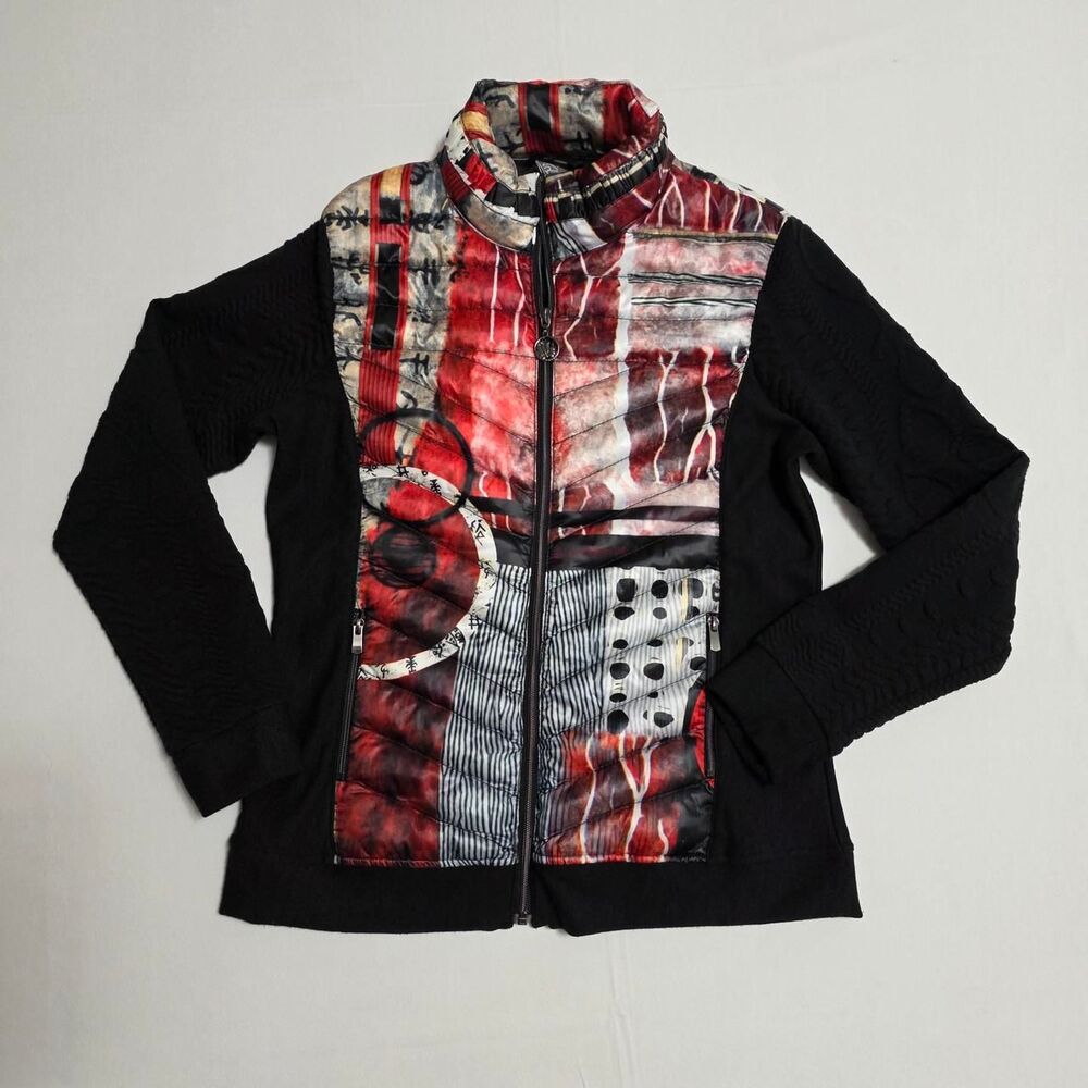 Simply Art by Dolcezza abstract mixed-print full-zip puffer jacket women's small